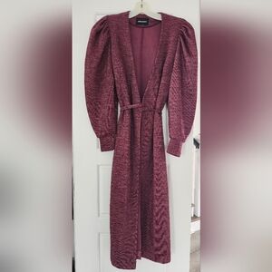 Sabina Musayev $420 Wrap Front Midi Sparkly Party Dress Size S Burgundy